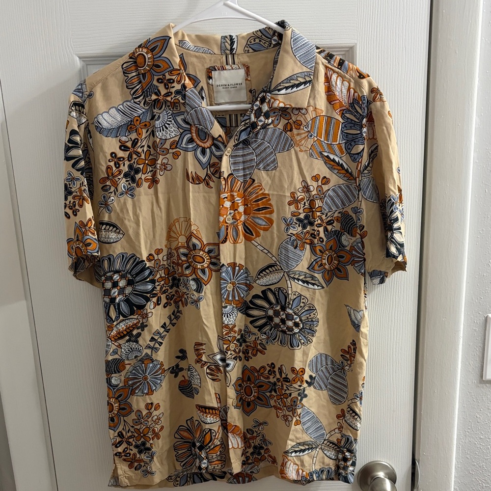 Denim & Flower Tan and Blue Floral Men's Shirt